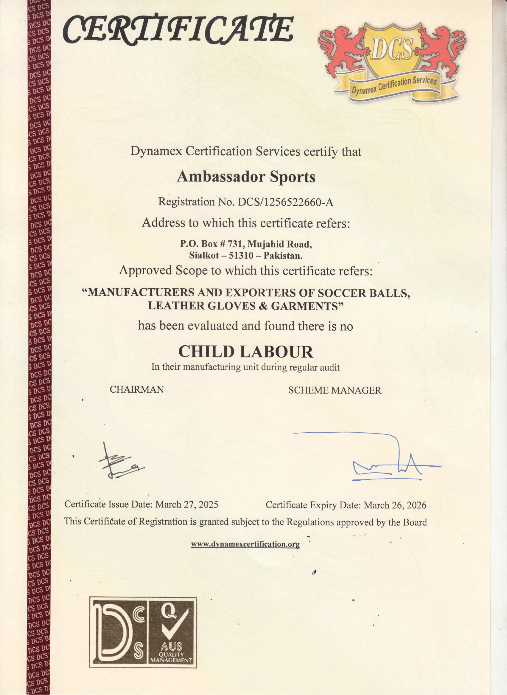 Ambassador Certificate
